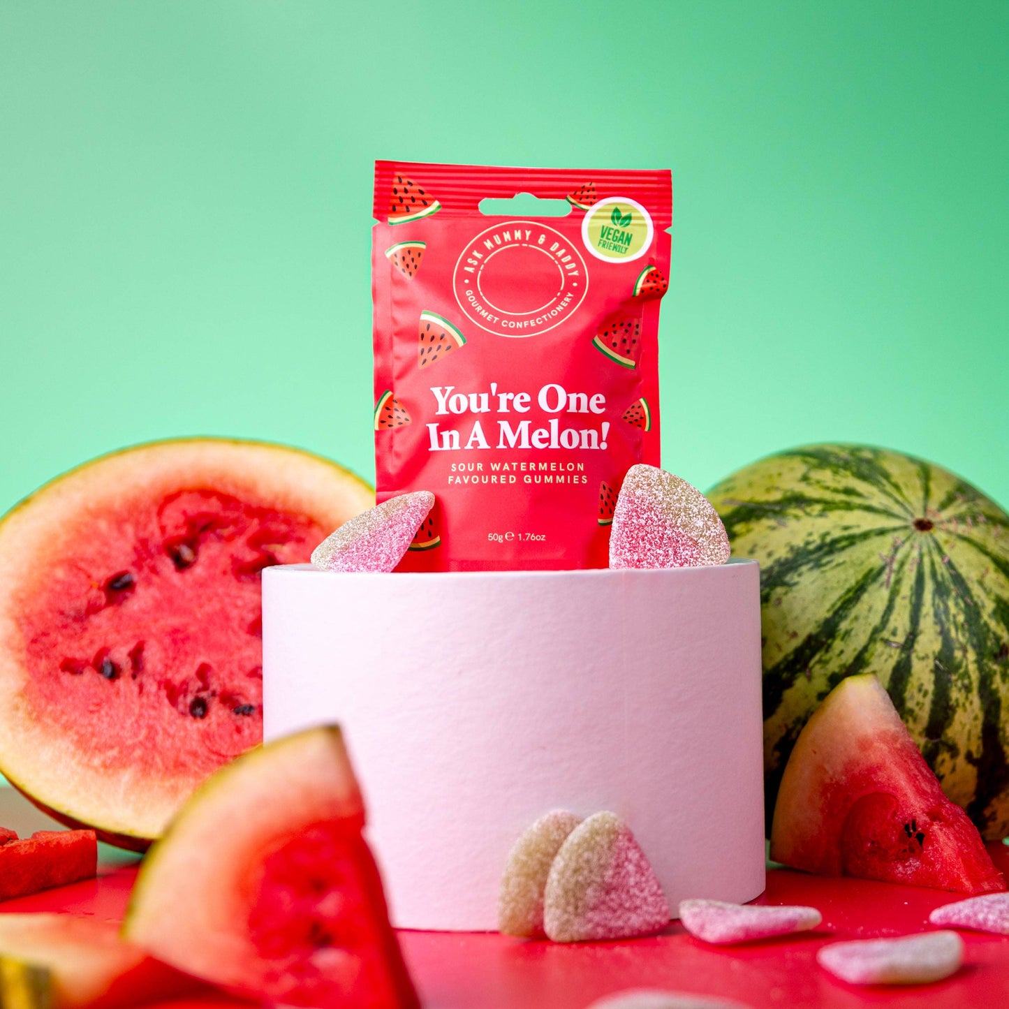 Ask Mummy & Daddy You're One In A Melon Gummies 50g Pouch – Melon Flavoured Vegan Sweets