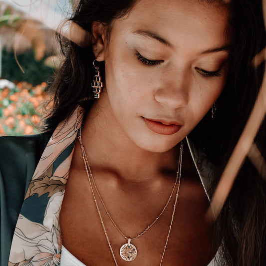 Athena Large Mosaic Drop Earrings Peach Moonstone