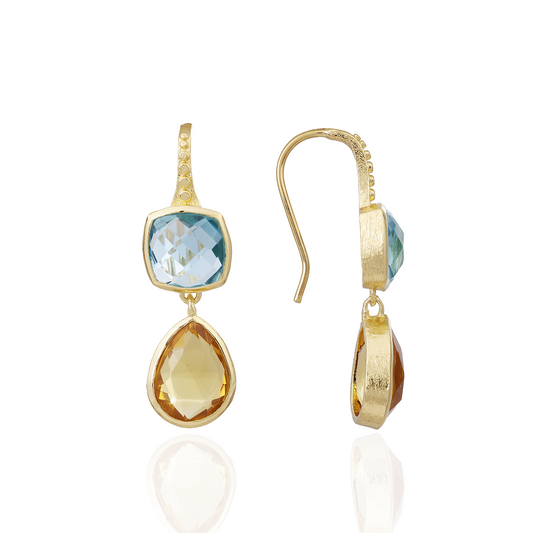 [PRE-ORDER] Charis Double Gemstone Earrings Blue Topaz & Citrine