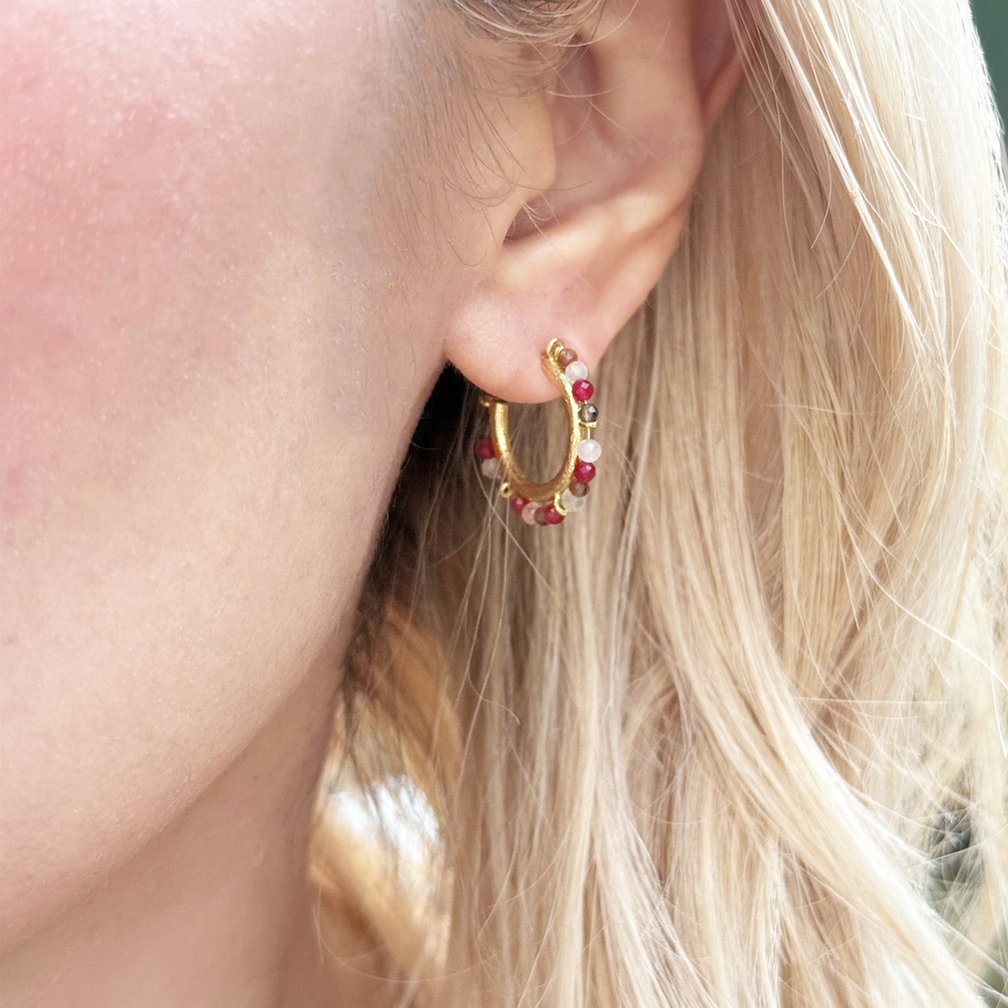 Ophelia Small Gemstone Hoops Smoky Quartz, Rose Quartz & Ruby