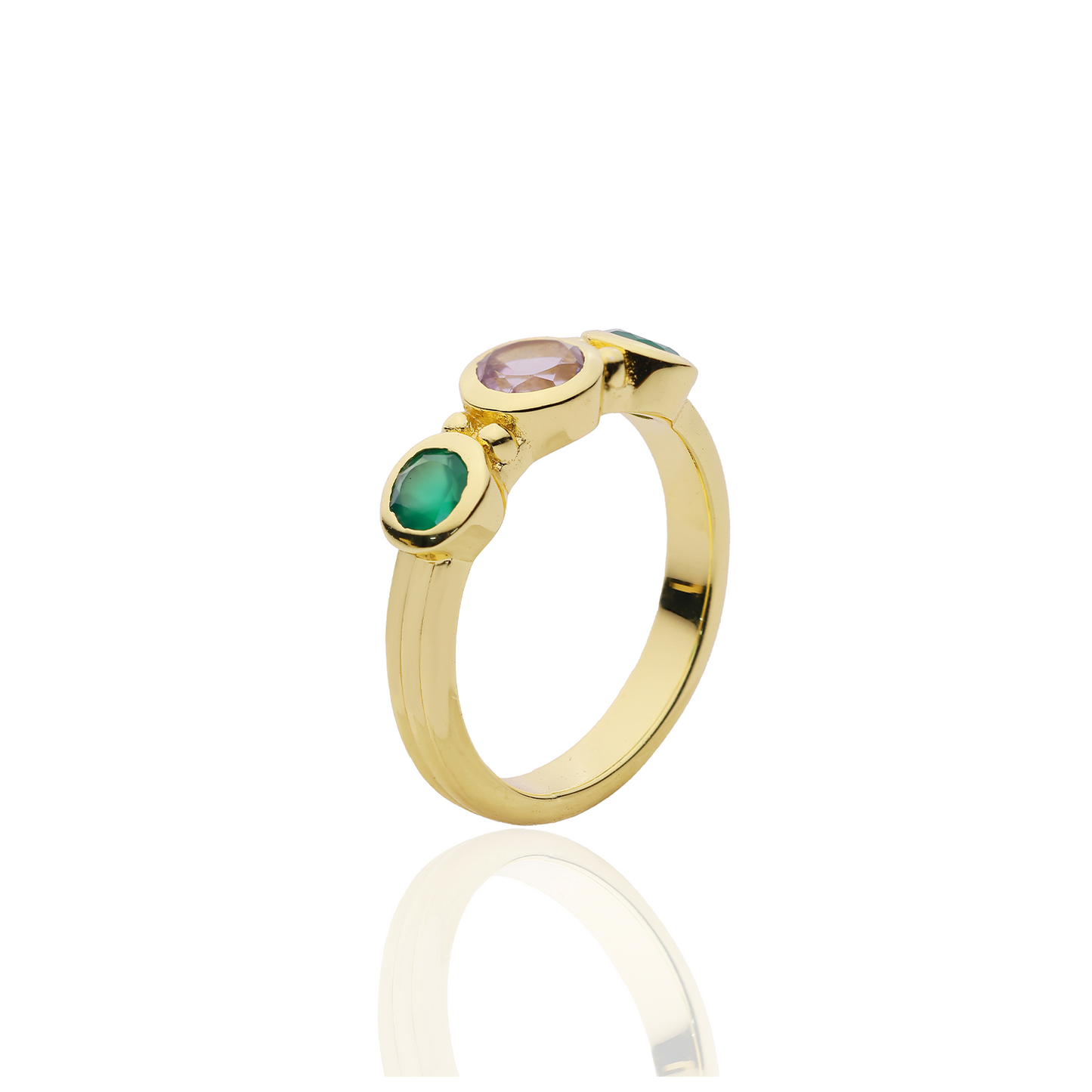 [PRE-ORDER] Iris Three Gemstones Ring Green Onyx & Amethyst