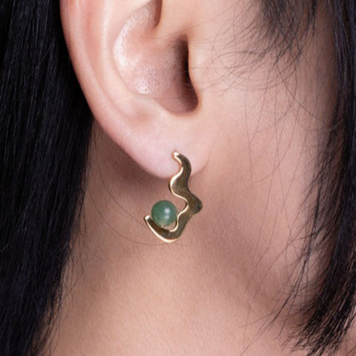 Aventurine Wave Drop Stud Earrings Gold
