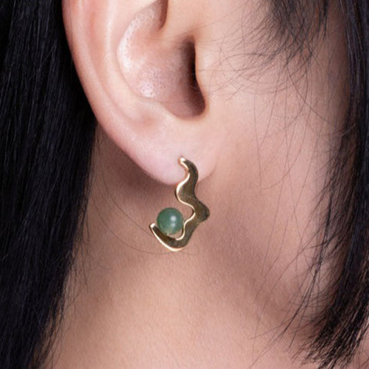Aventurine Wave Drop Stud Earrings Gold