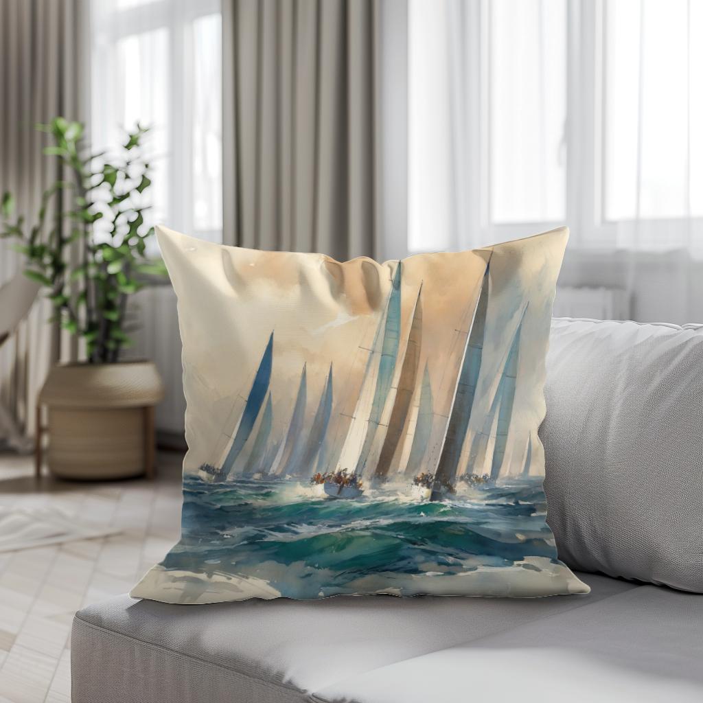 Sailboat Race at Dawn Cotton Cushion