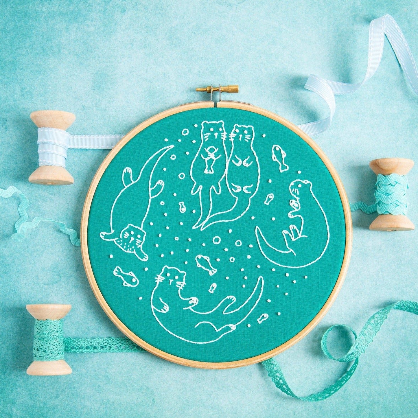 'Awesome Otters' Animal Embroidery Kit for Beginners