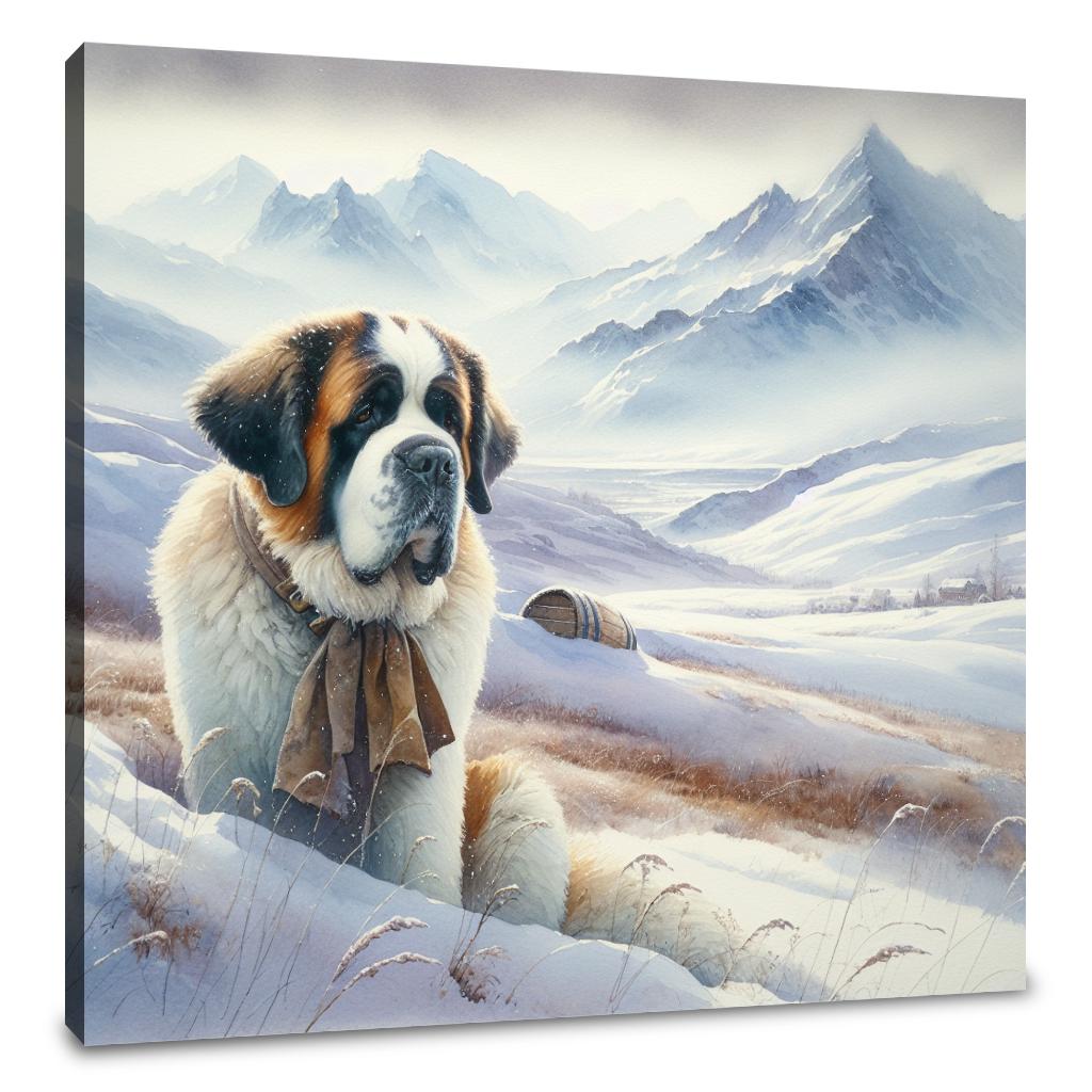 Solitary Saint Bernard Snowscape Canvas
