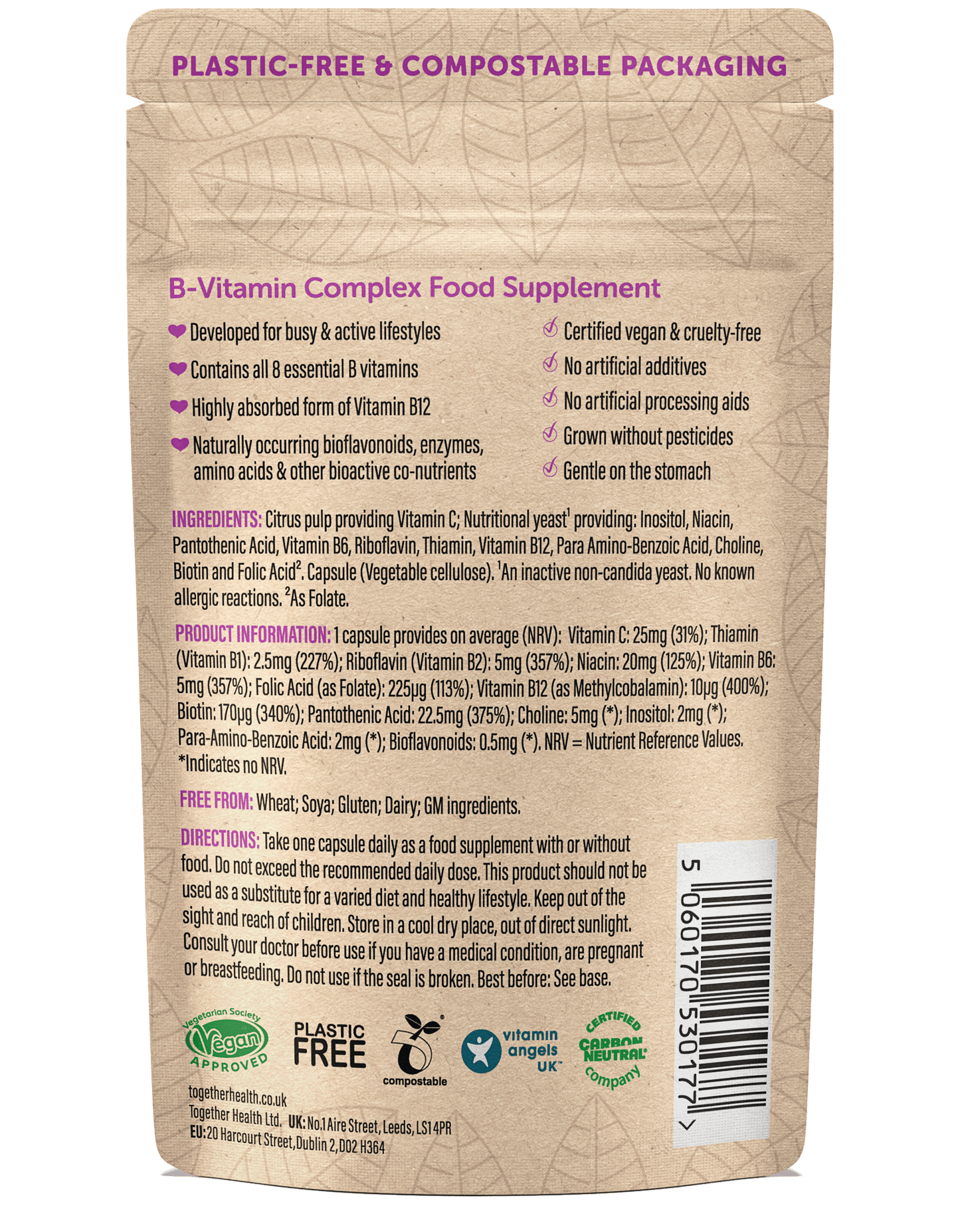 B Complex Vitamin – Vegan Supplement – 30 Capsules