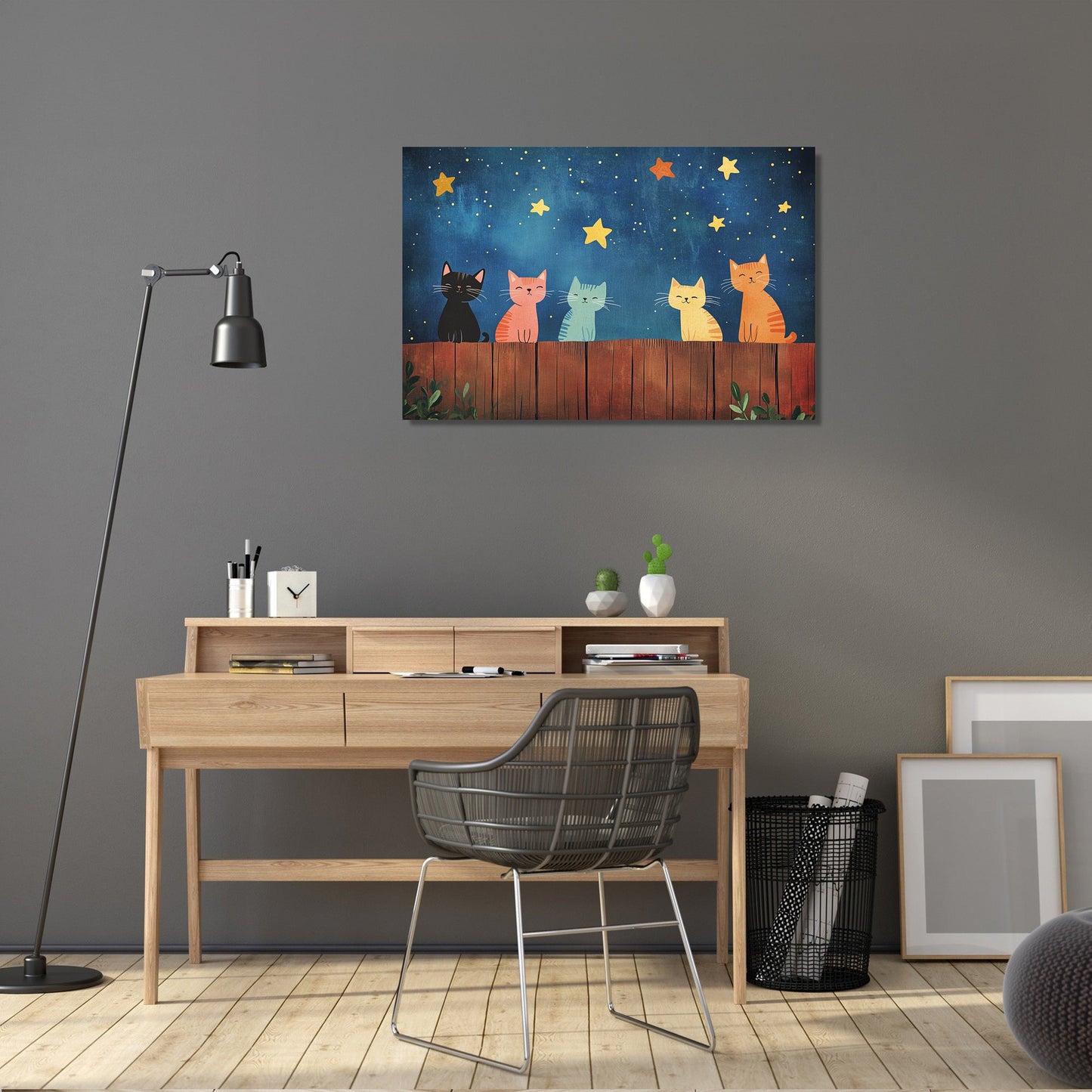 Meowing Cats Night Canvas