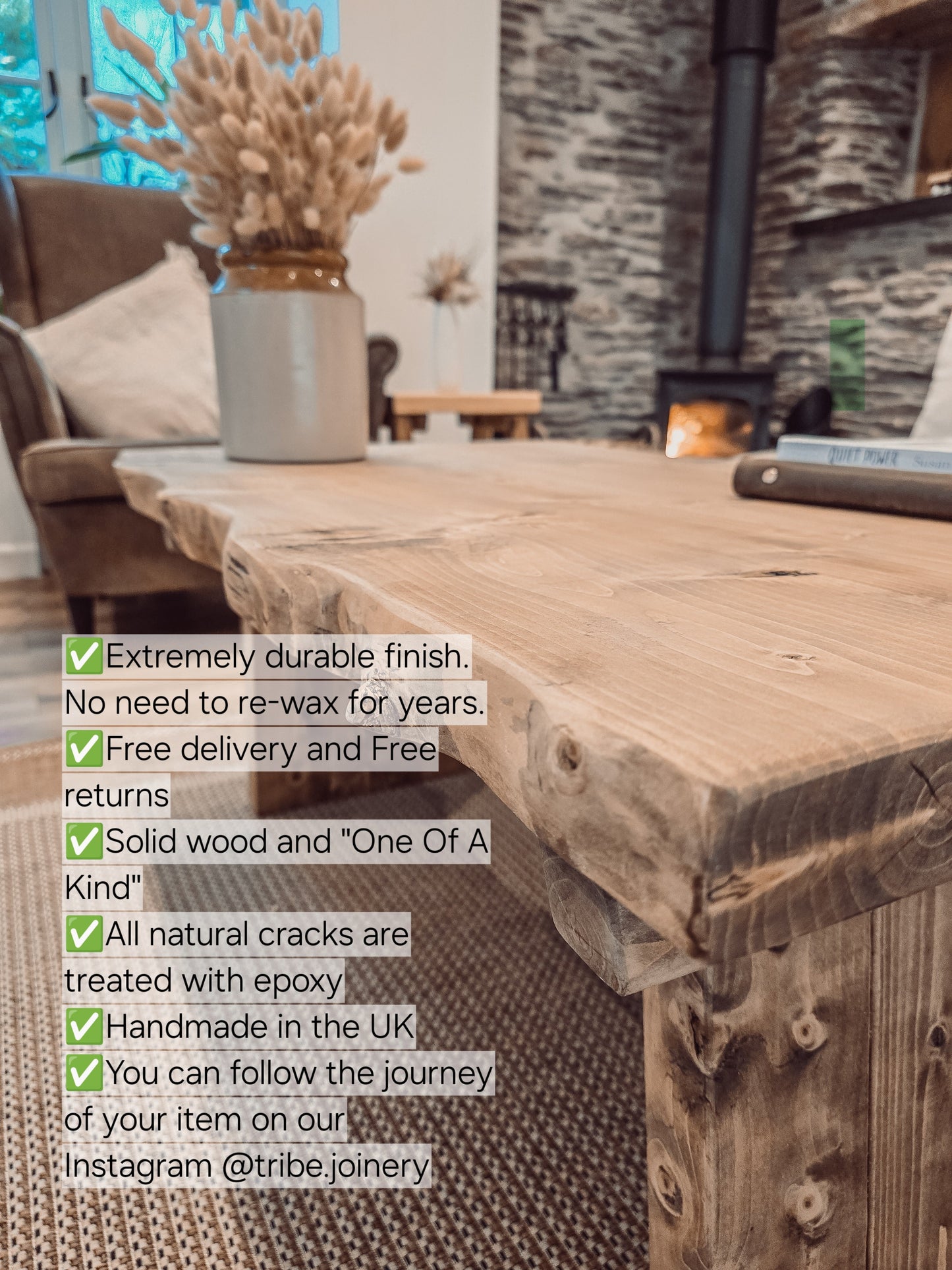 LINA Angled Legs Chunky Live / Waney Edge Coffee Table