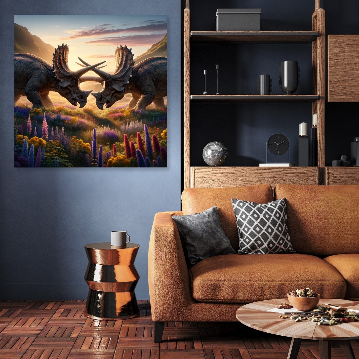 Meadow Duel Triceratops Canvas