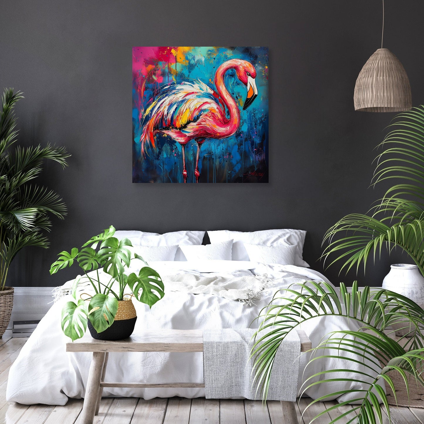 Flamingo's Vibrant Dance Canvas