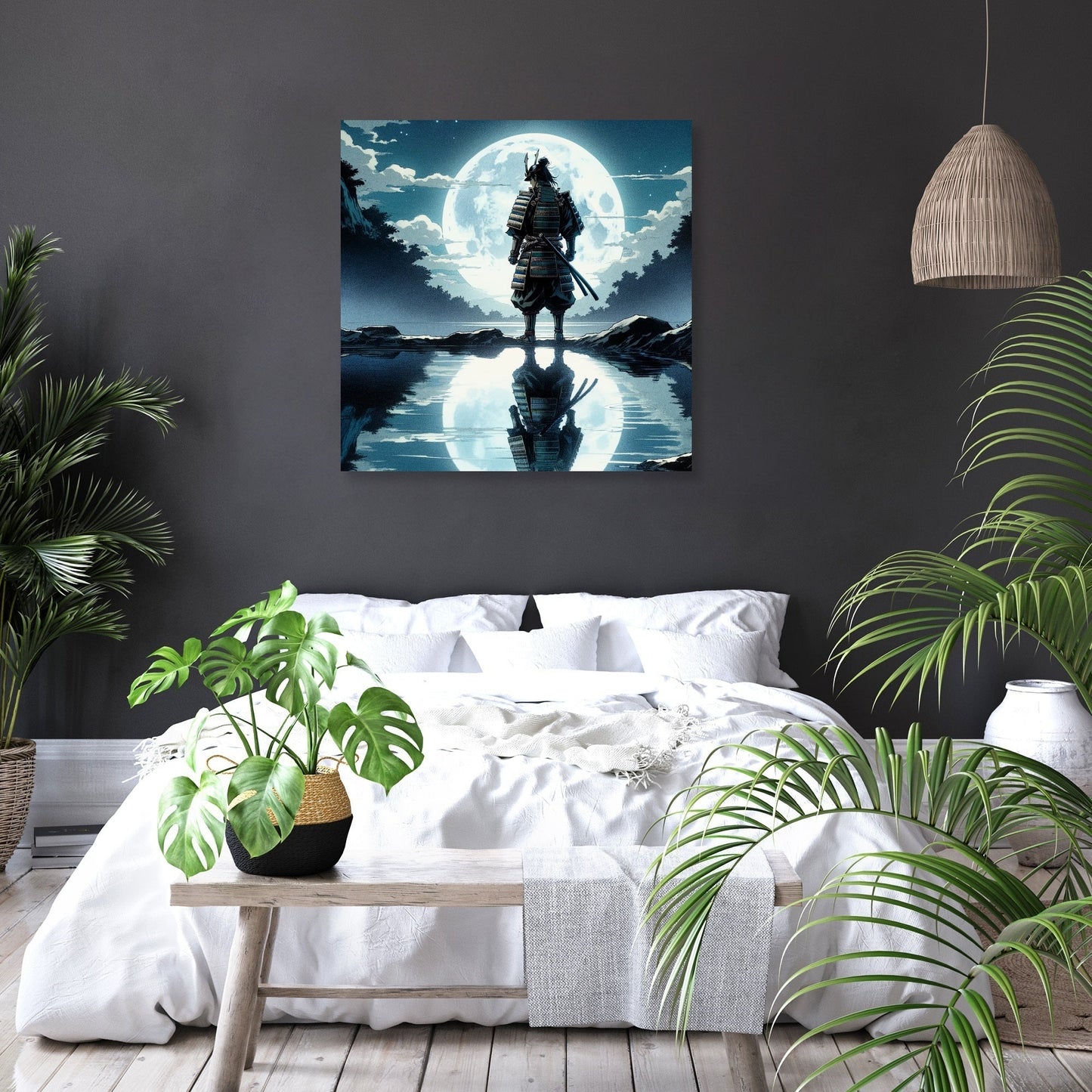 Moonlit Samurai Reflection Canvas
