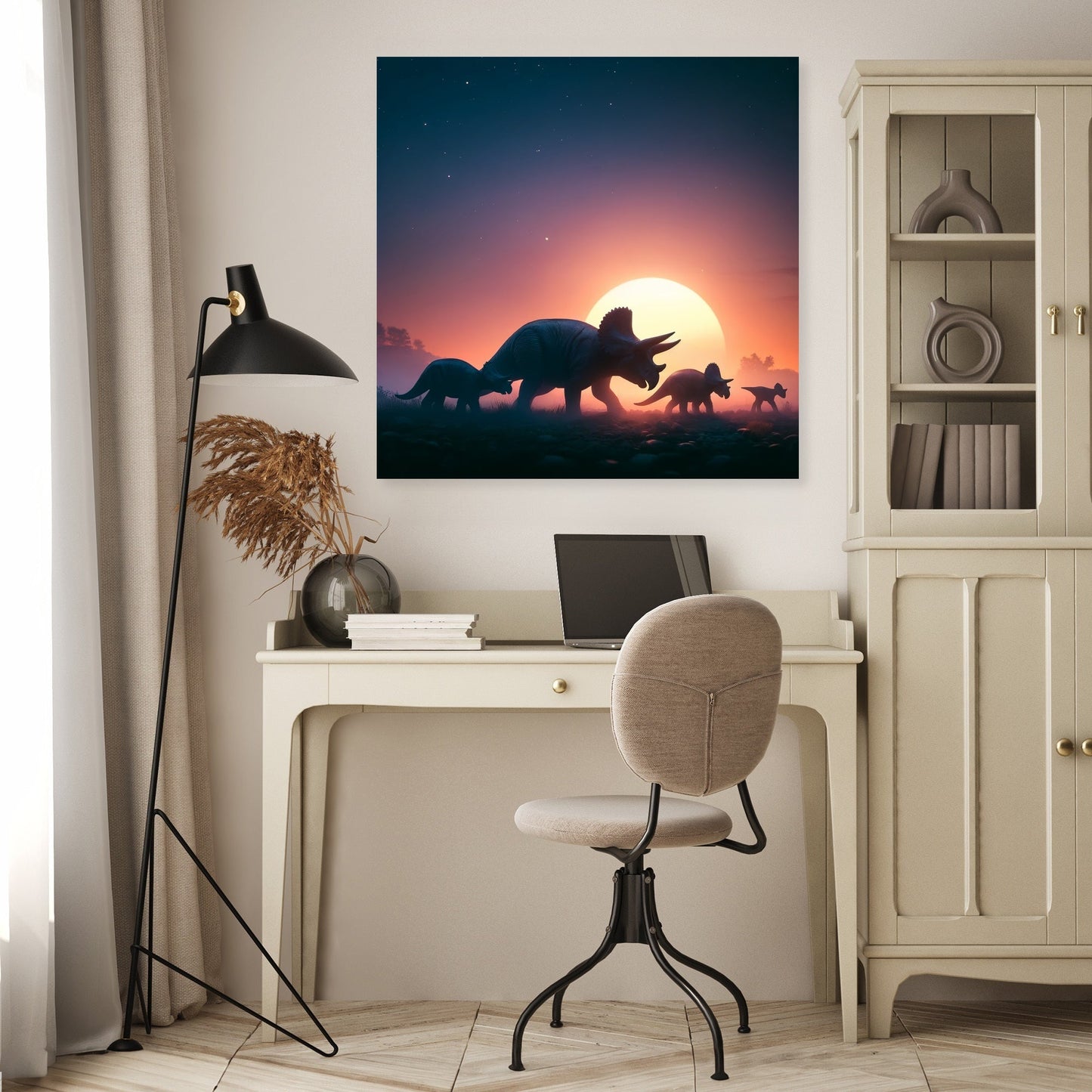 Sunset Journey Triceratops Canvas