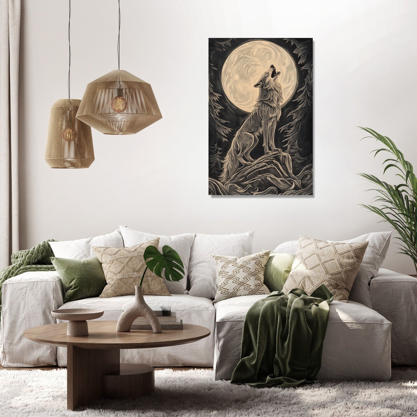 Moonlit Howling Wolf Canvas