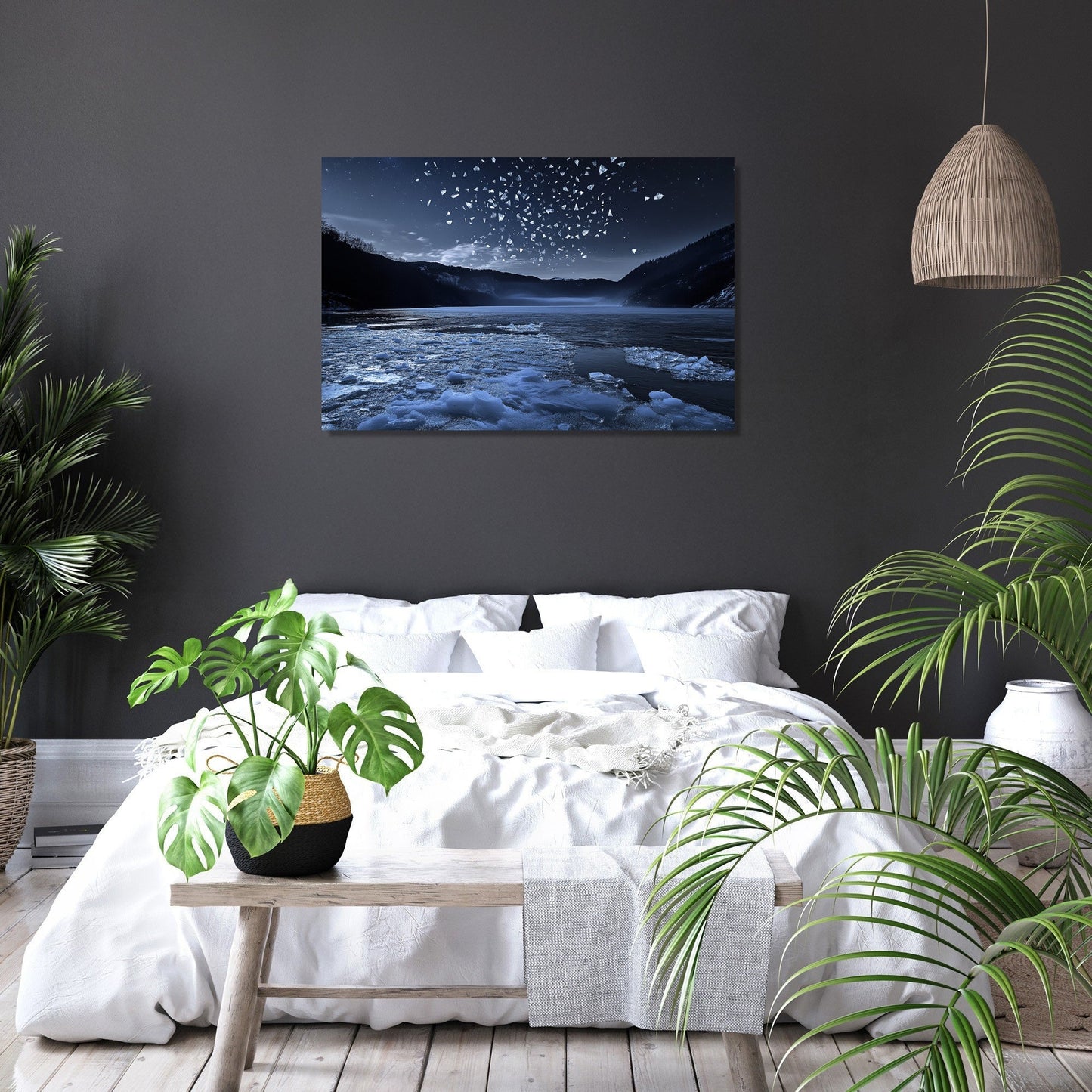 Moonlit Frozen Lake Canvas
