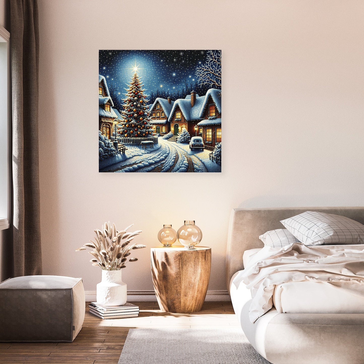 Winter's Melancholy Village Canvas