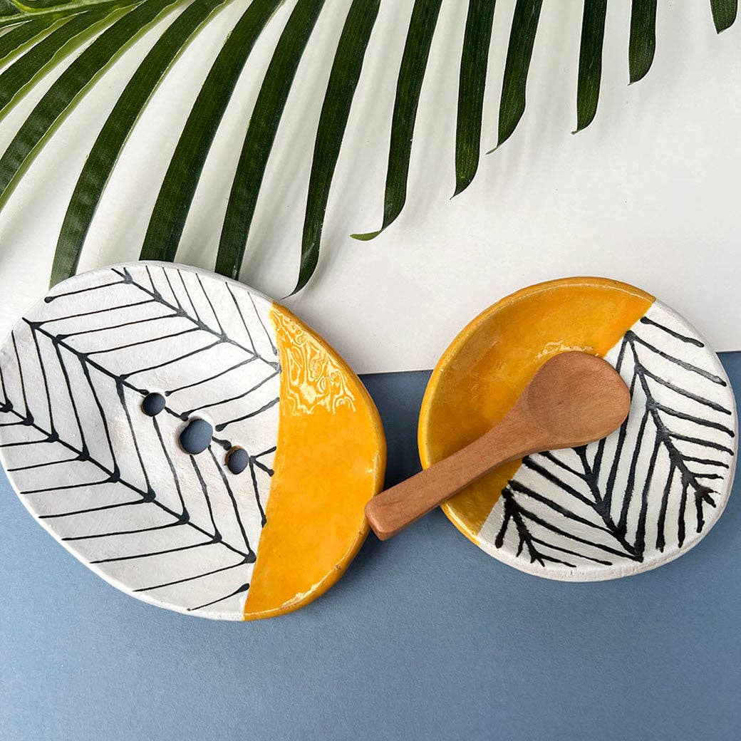 Mustard Herringbone Soap Dish With Drainage