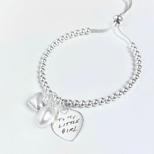 Beginnings Heart and Pearl Charm Ball Slider Bracelet