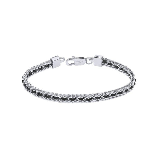 Fred Bennett Stainless Steel Chain Bracelet with Black Nylon Detail