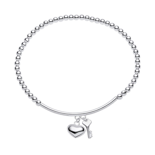 Beginnings Beaded Stretch Bracelet with Heart and Key Charms