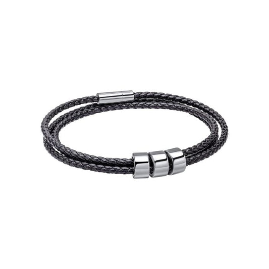 Fred Bennett Triple Layer Thin Black Leather Bracelet