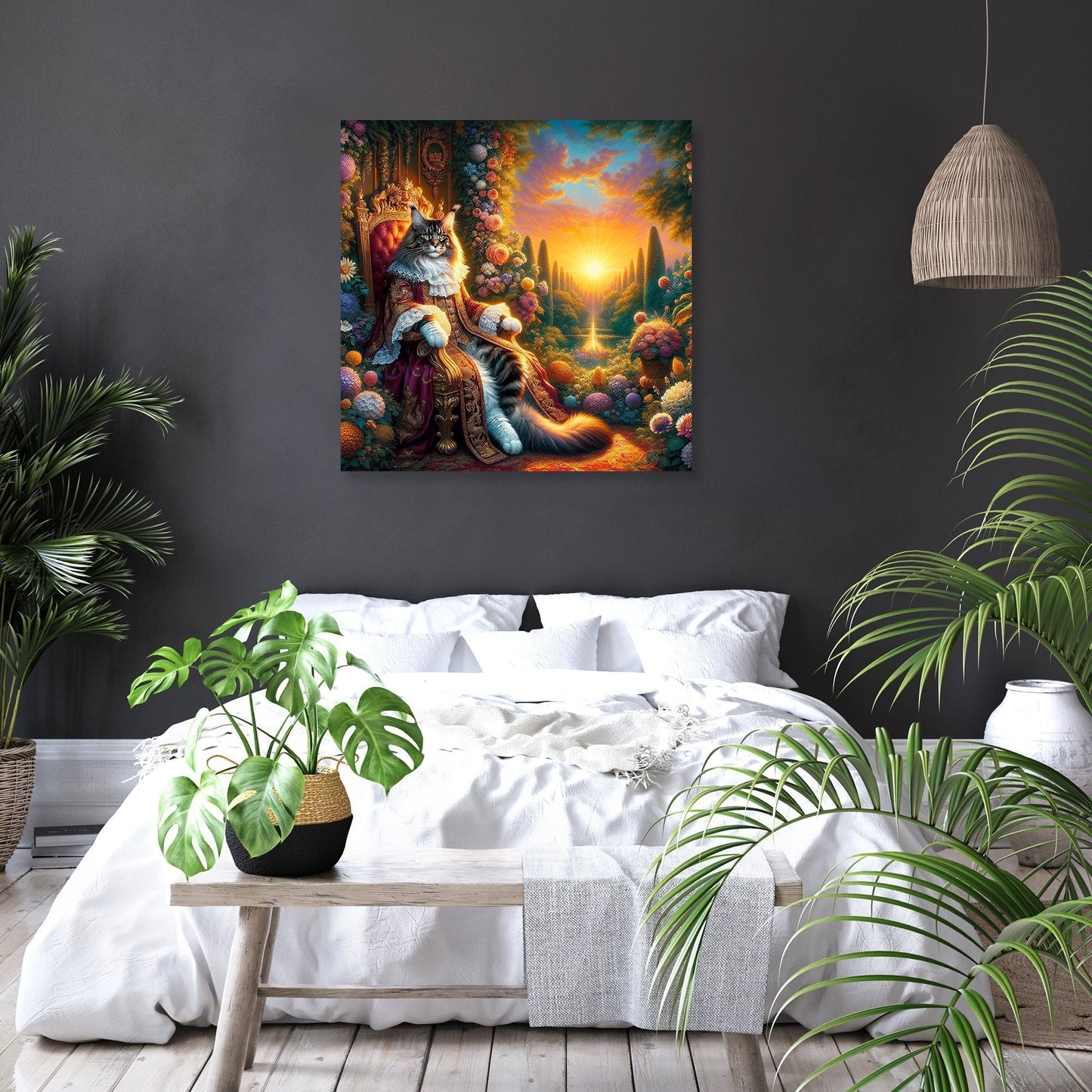 Regal Coon Sunset Throne Canvas