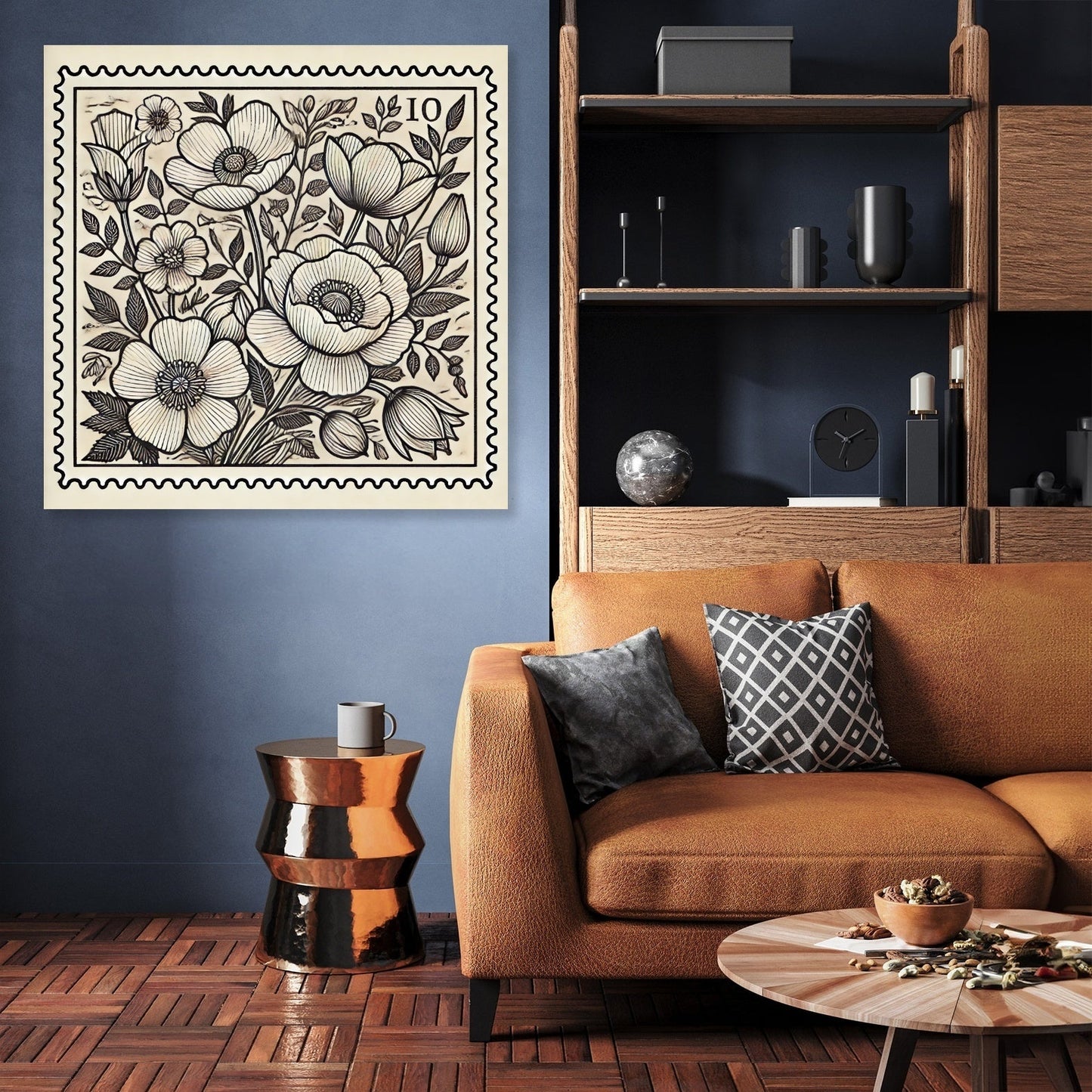 Floral Stamp Line Art Canvas