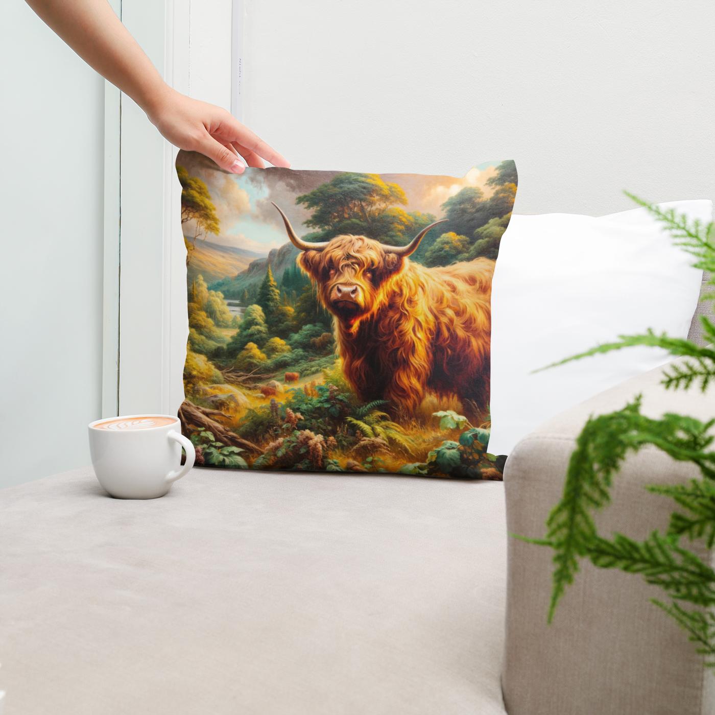 Victorian Highland Cow Majesty Cotton Cushion