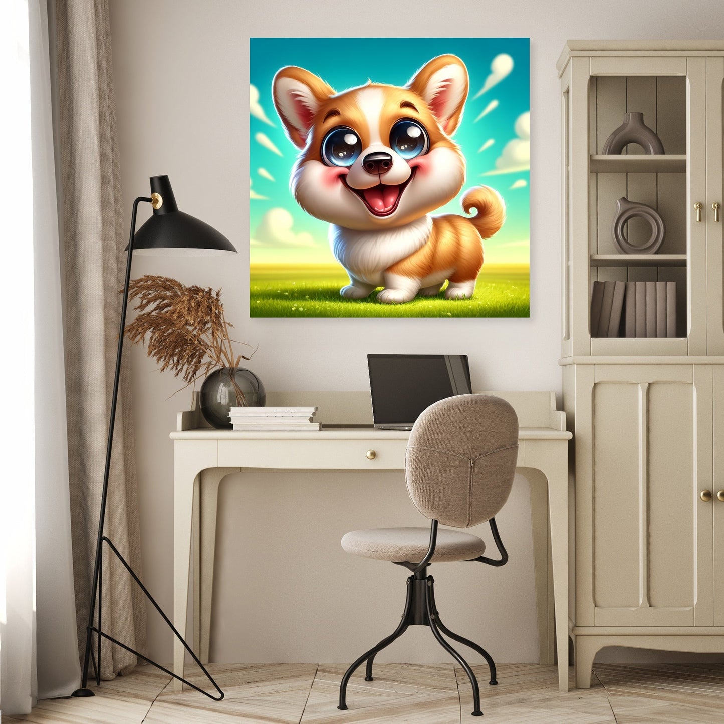 Cheerful Corgi Caricature Canvas