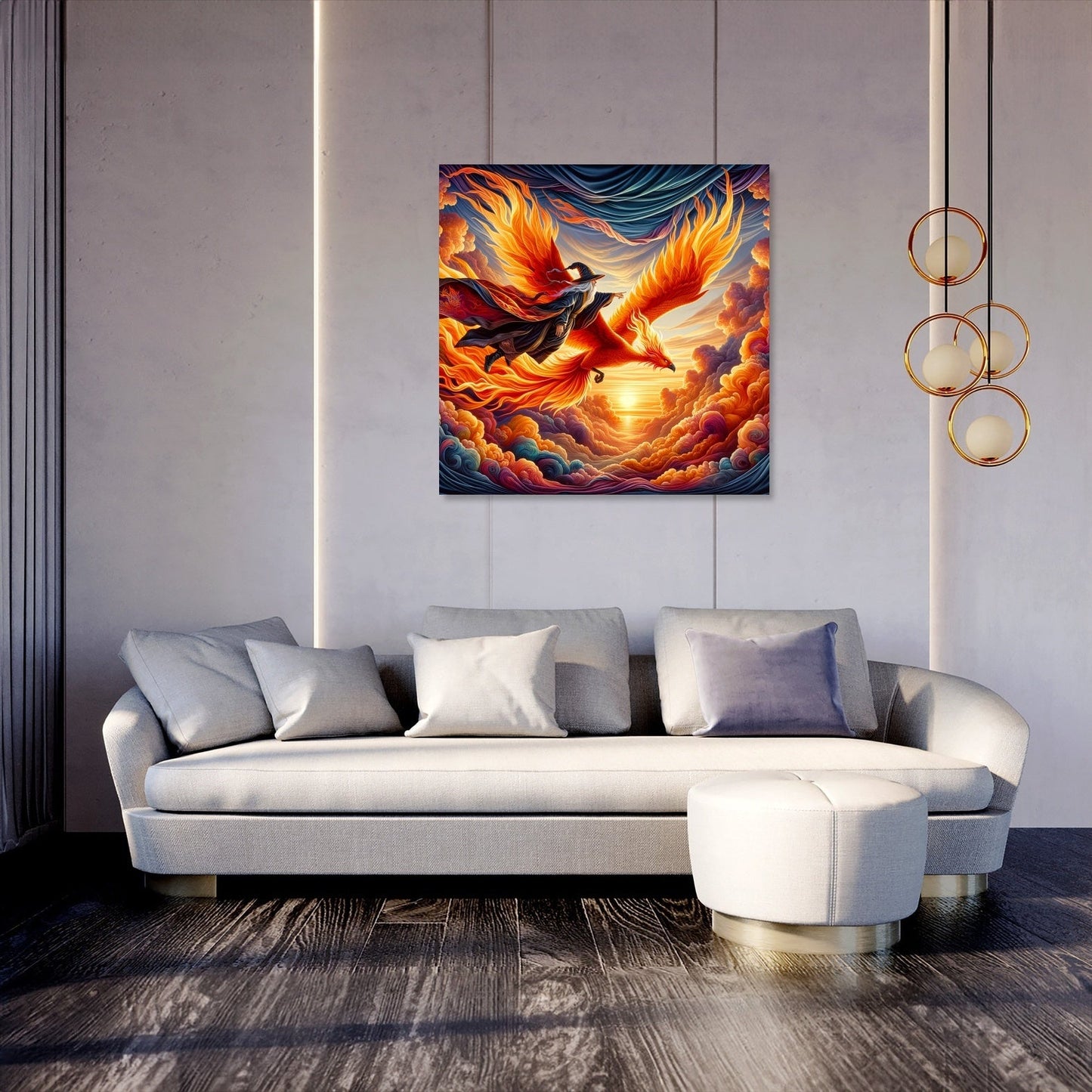Sunset Soar Phoenix and Wizard Canvas