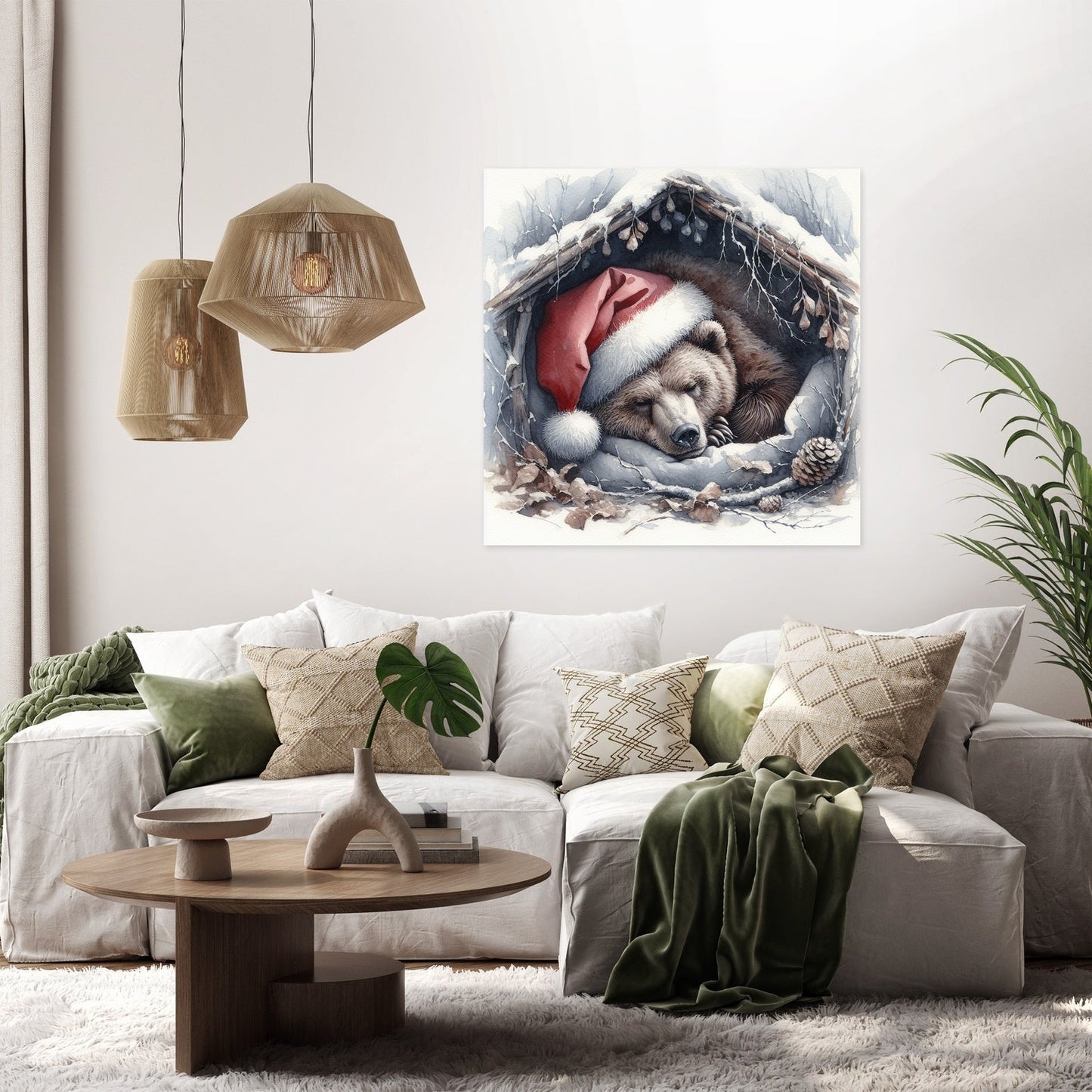 Slumbering Santa Bear Canvas