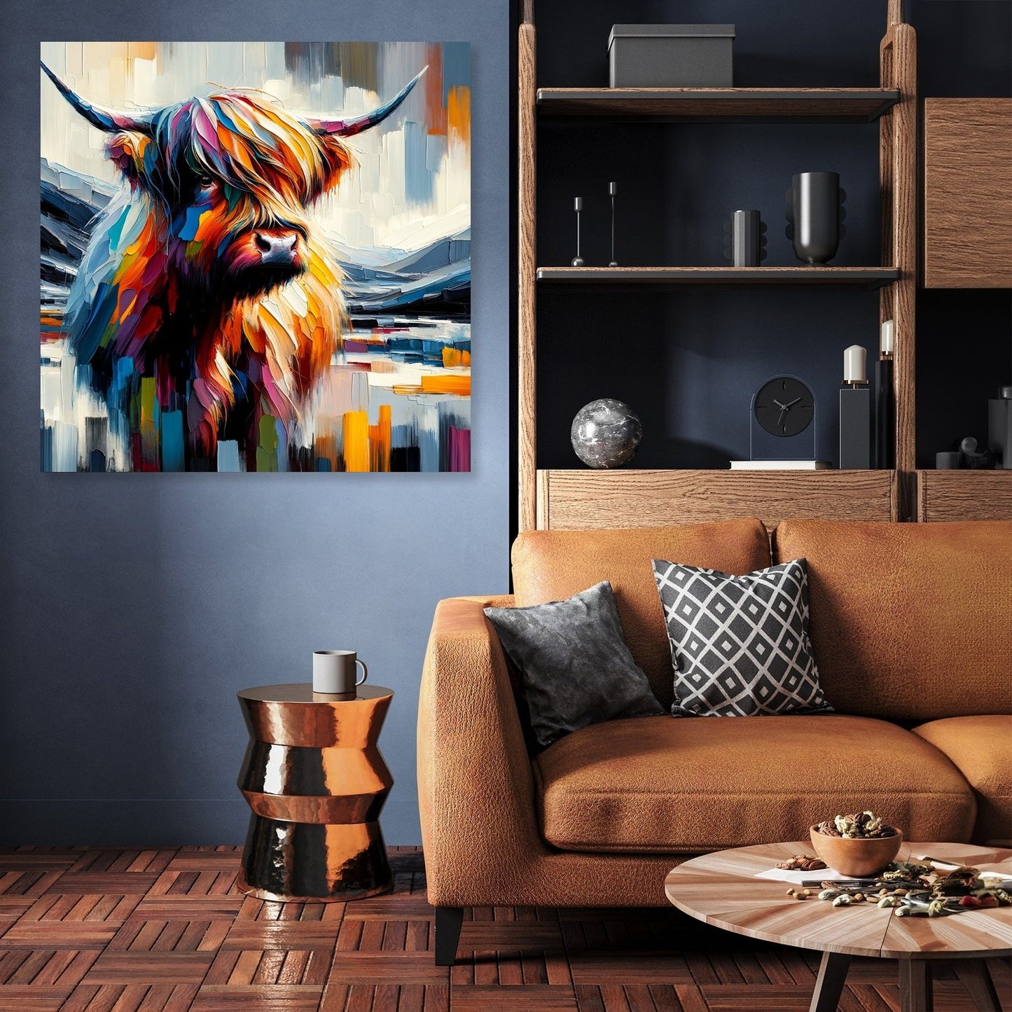 Vibrant Highland Cow Abstract Canvas