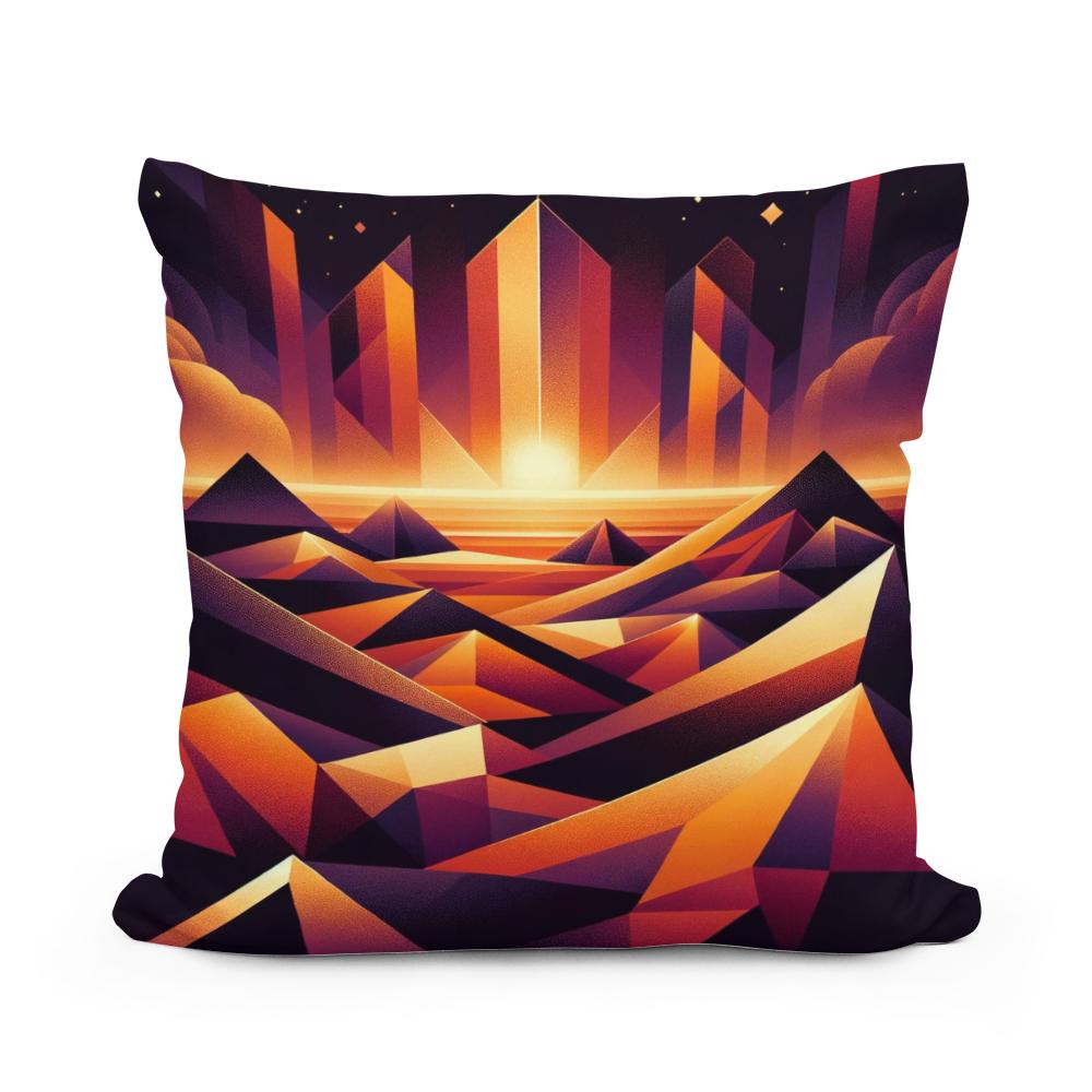 Desert Mirage: Geometric Enigma Cotton Cushion