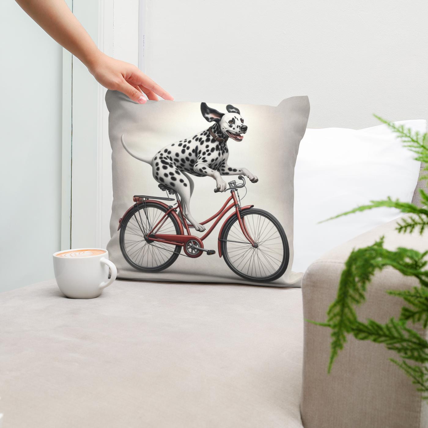 Pedalling Pooch Adventure Cotton Cushion