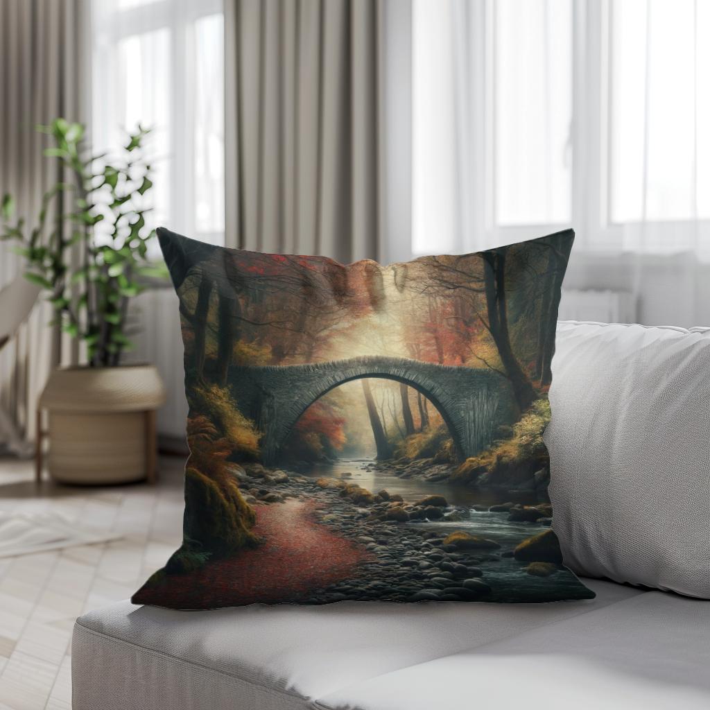 Autumn Bridge Solitude Cotton Cushion