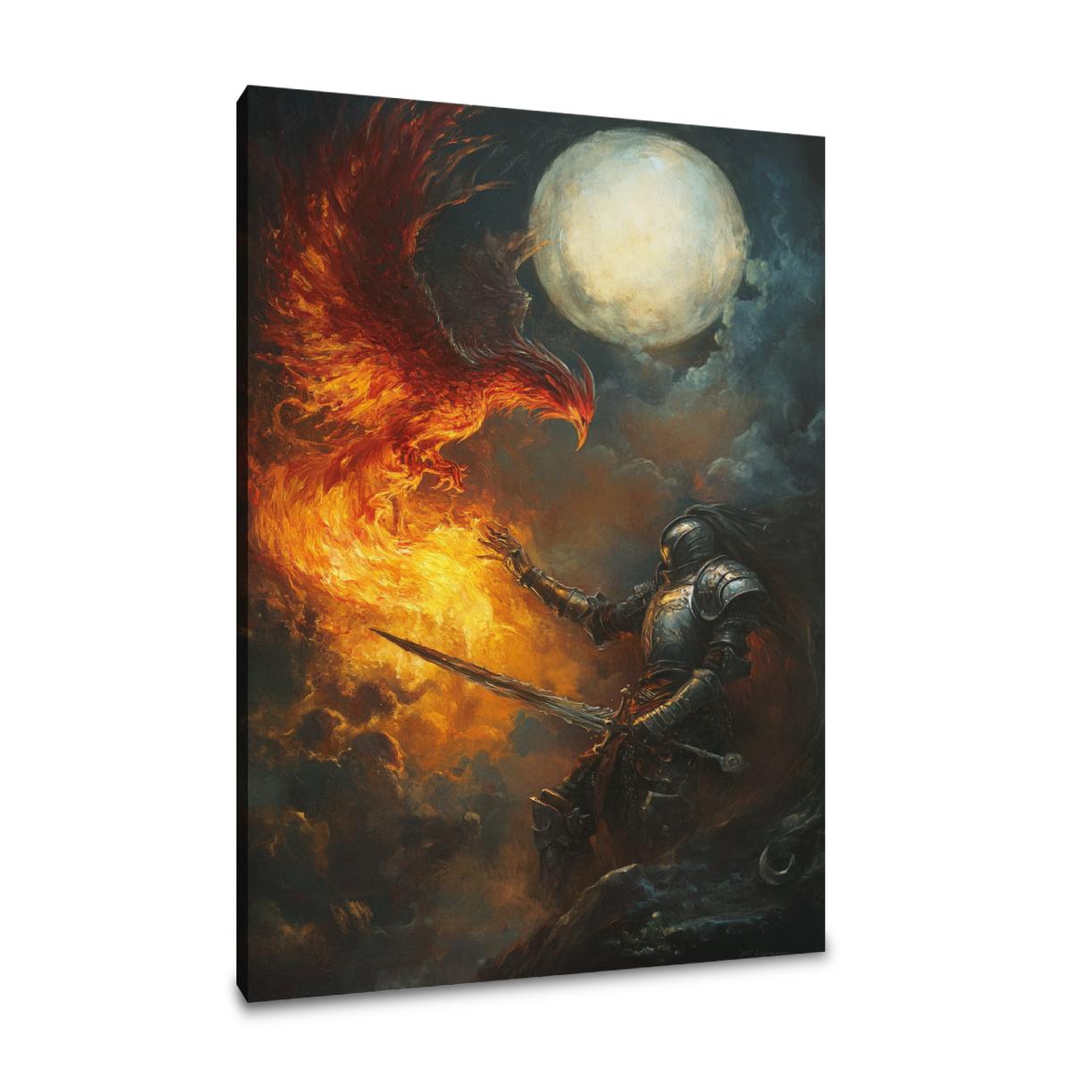 Knight's Moonlit Battle Canvas
