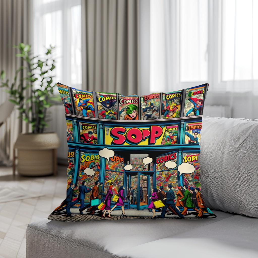 Pop Art Comics Hub Cotton Cushion