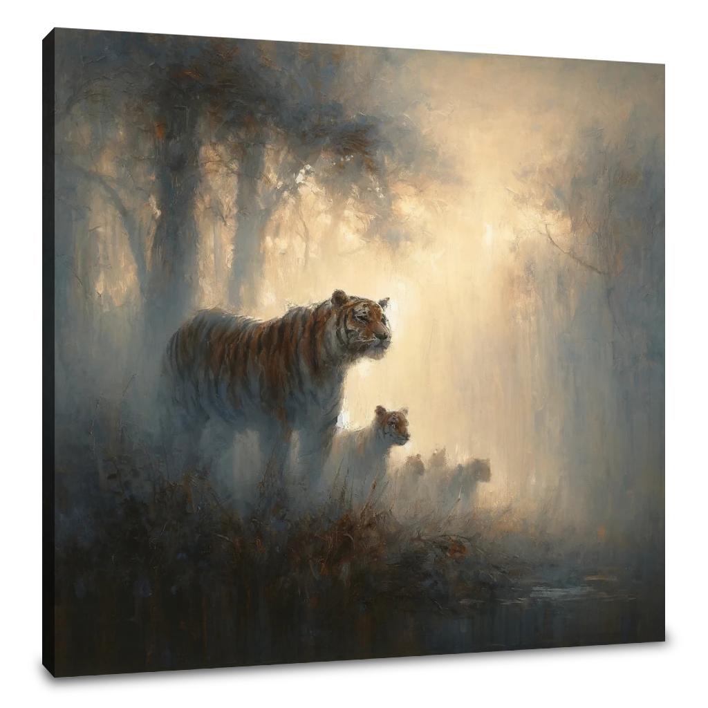 Tigers Family in the Mist Canvas