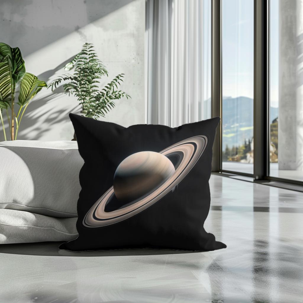 Saturn's Celestial Solitude Cotton Cushion