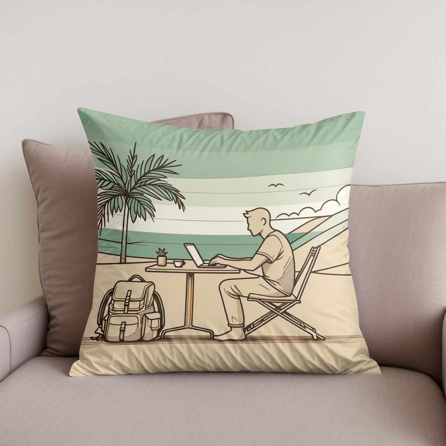 Nomadic Serenity Sketch Cotton Cushion