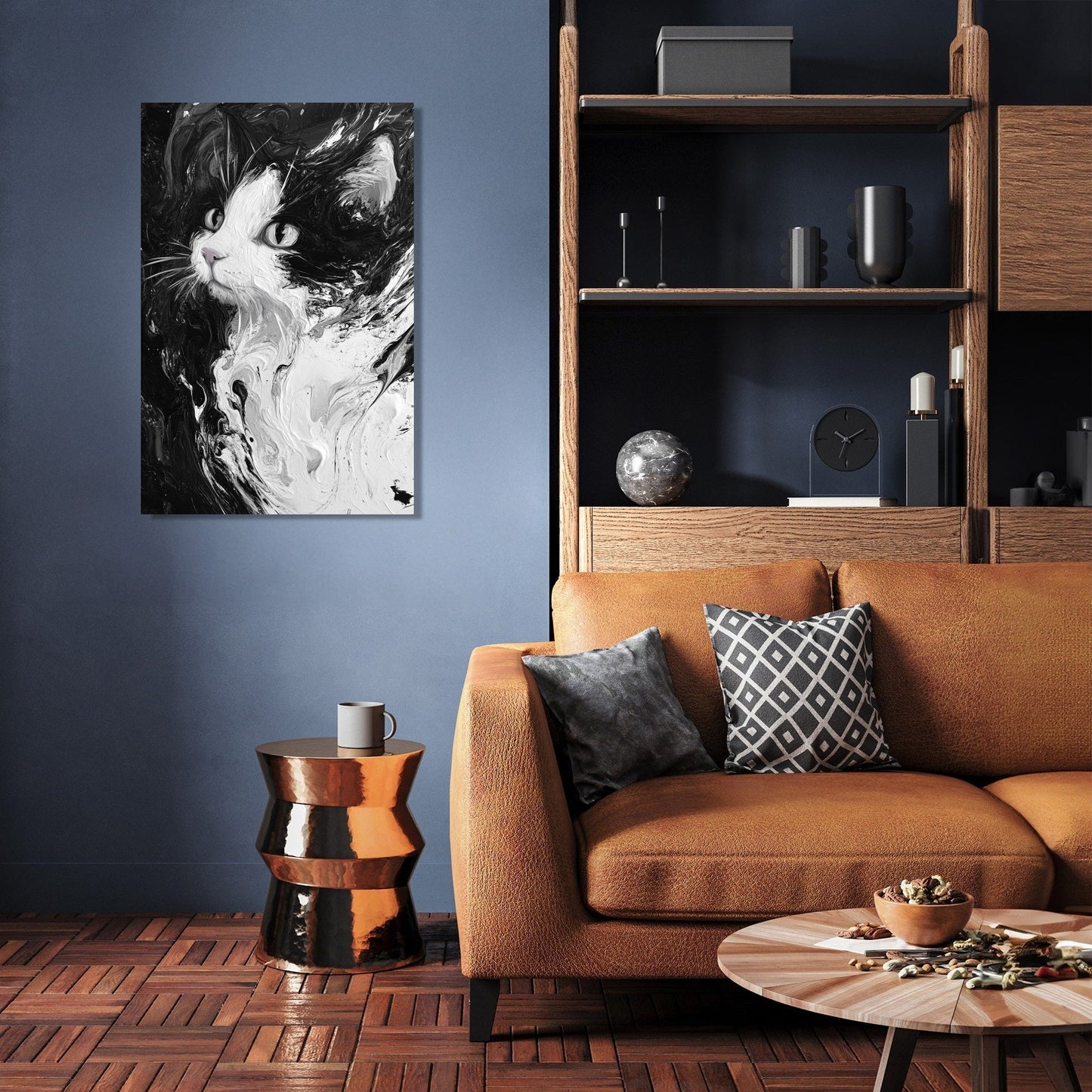 Cat Swirl Monochrome Canvas