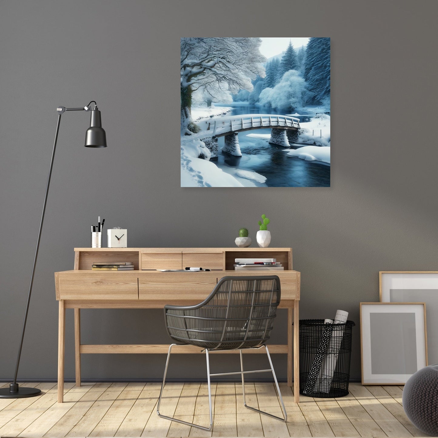 Winter Bridge Tranquility Canvas
