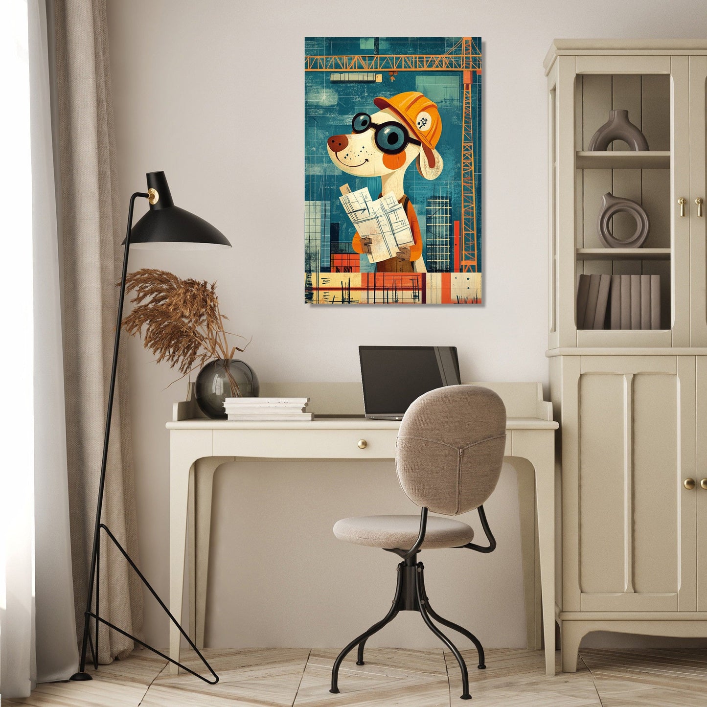 Worker Dog Construction Canvas