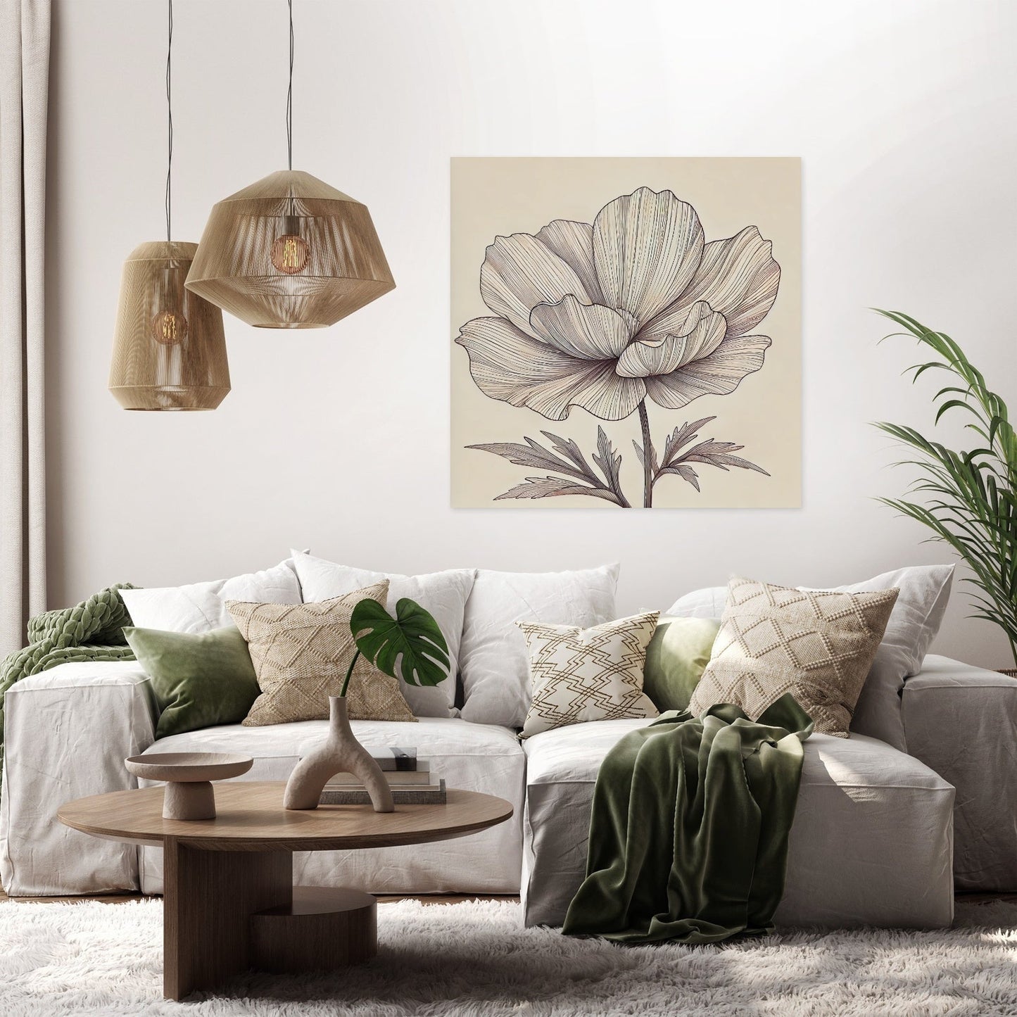 Radiant Bloom Line Art Canvas