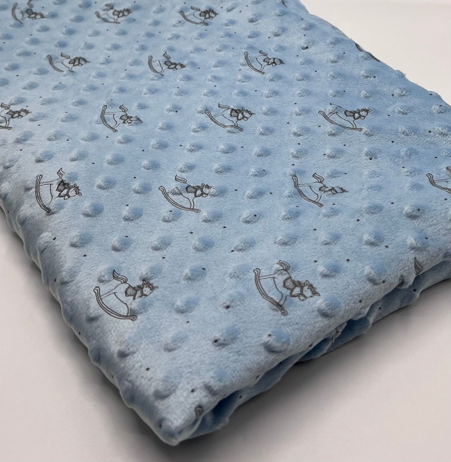 Baby Blue Rocking Horse Luxury Dimple Fleece Fabric Blanket Loungewear