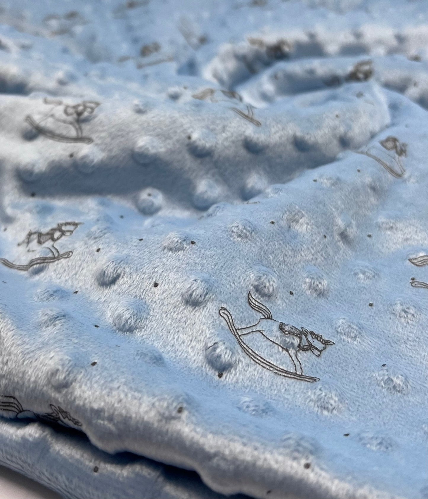 Baby Blue Rocking Horse Luxury Dimple Fleece Fabric Blanket Loungewear