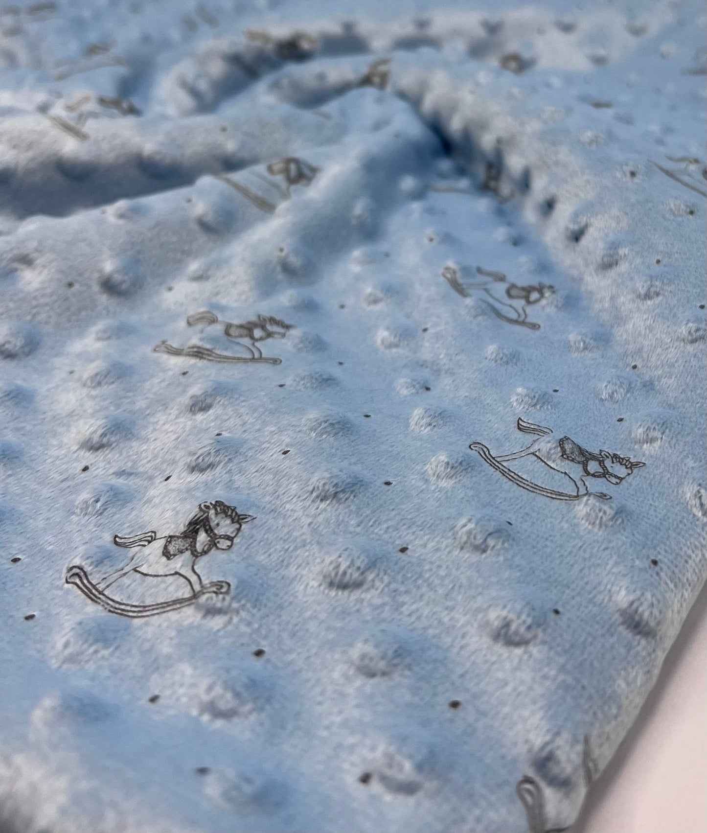 Baby Blue Rocking Horse Luxury Dimple Fleece Fabric Blanket Loungewear