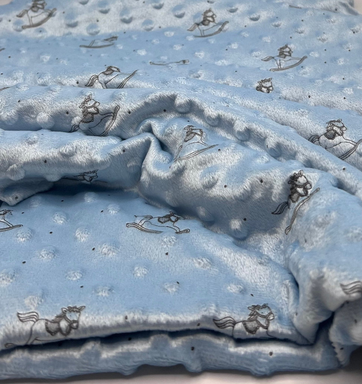Baby Blue Rocking Horse Luxury Dimple Fleece Fabric Blanket Loungewear