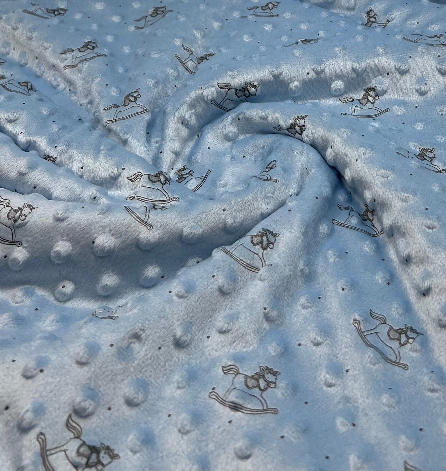 Baby Blue Rocking Horse Luxury Dimple Fleece Fabric Blanket Loungewear