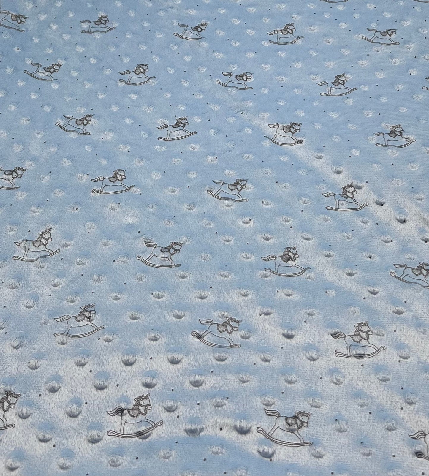 Baby Blue Rocking Horse Luxury Dimple Fleece Fabric Blanket Loungewear